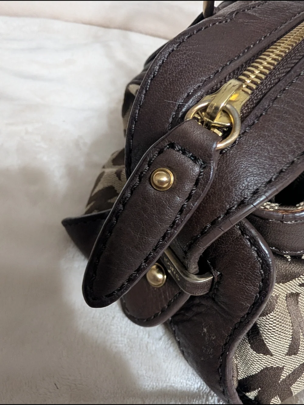 Michael Kors Brown and Tan MK Logo Gansevoot Satchel